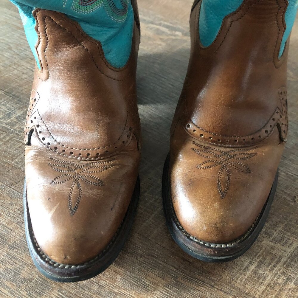 Tony Lama Cowgirl Boots - Turquoise and Warm Brown - Women's Size 8 - Picture 2 of 11